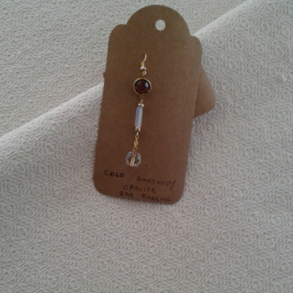 Opalite Bar Amethyst Bezel Earring